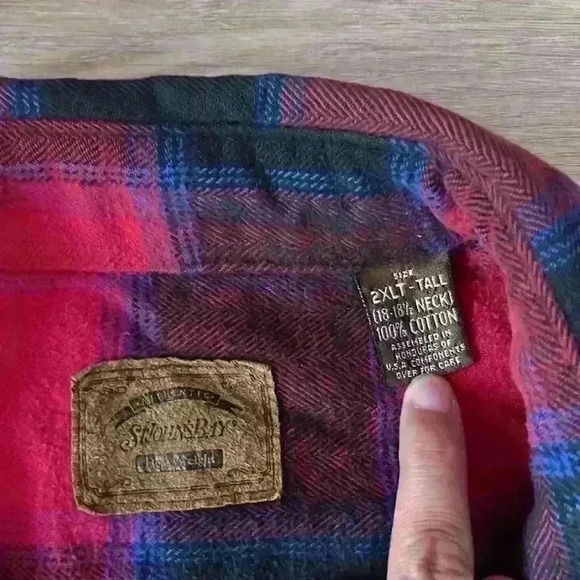 ST. Johns Bay Flannel Shirt Red Button Up Buffalo Check 2XL Tall - Picture 2 of 6